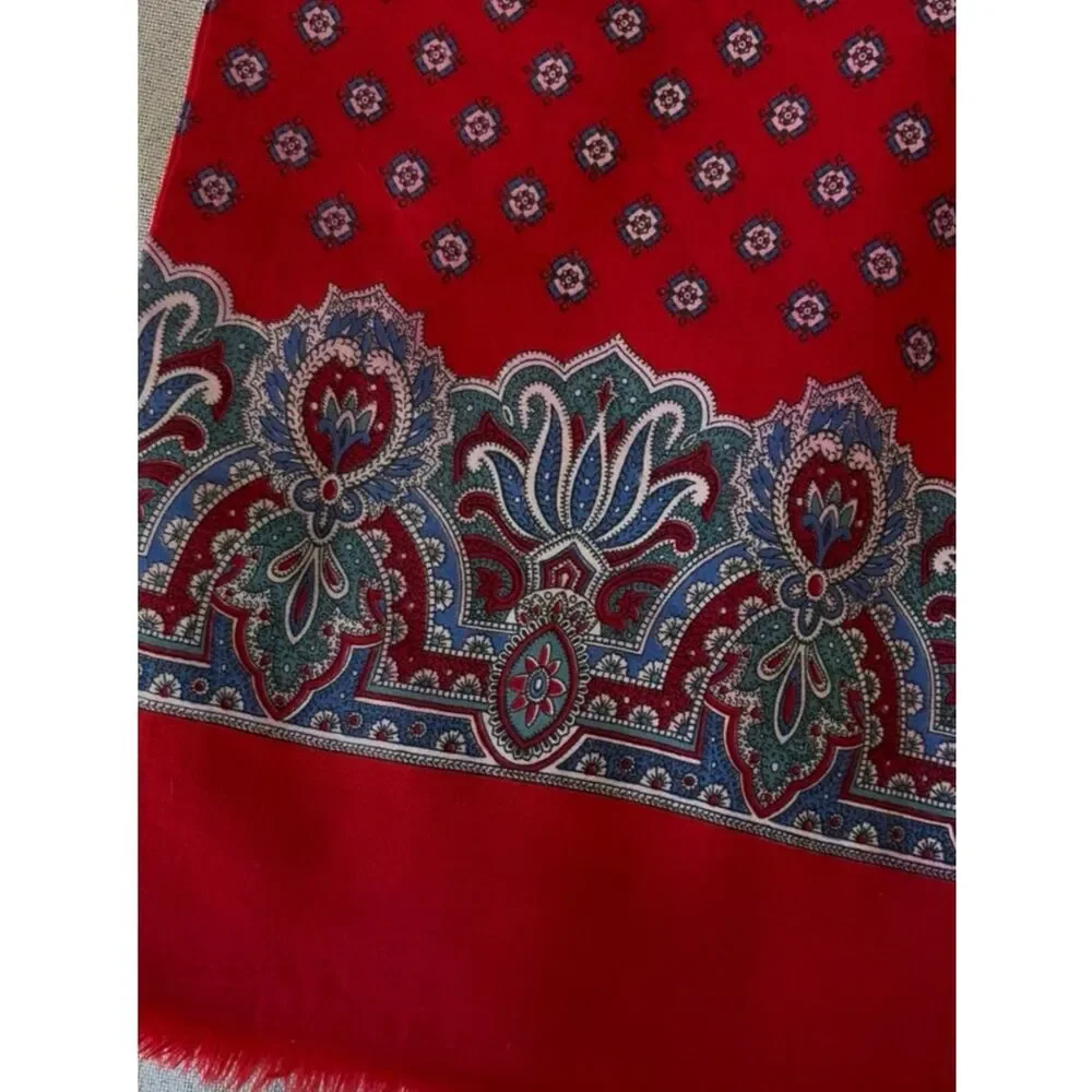 Vintage Men’s Swiss Wool Scarf Red Paisley Fringe